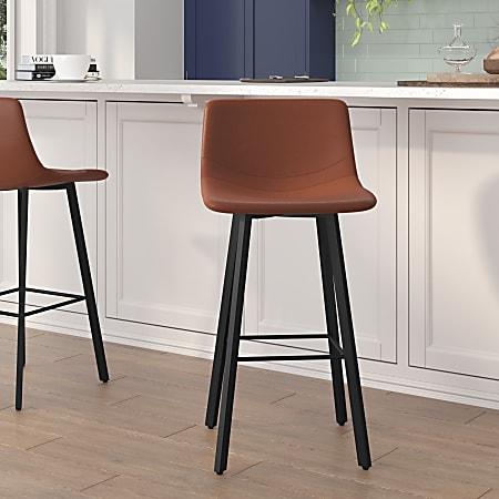 Flash Furniture Caleb Modern Armless Commercial-Grade Bar Stools, Cognac/Black, Set Of 2 Stools
