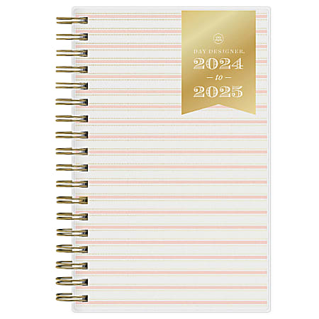 2024-2025 Day Designer Weekly/Monthly Planning Calendar, 3-5/8" x 6-1/8", Ticking Stripe Blush Frosted, July To June, 150522