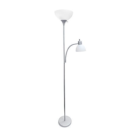Simple Designs Floor Lamp With Reading Light, 71 1/2"H, Clear Shade/Silver Base