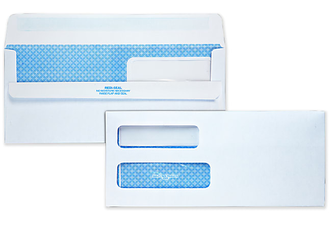 Quality Park® #10 Redi-Seal™ Envelopes, Double-Window, Security, Self-Sealing, White, Box Of 500