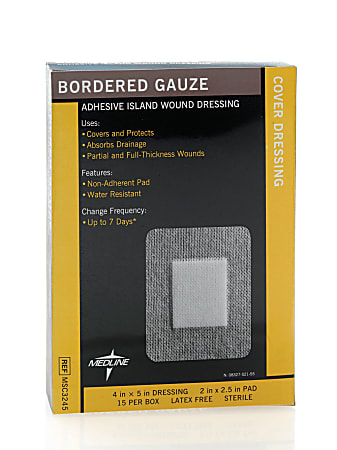 Medline Sterile Border Gauze Pads, 4" x 5", White, Box Of 15 Pads