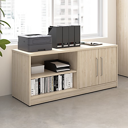 Bush Business Furniture Vista 59"W Low Storage Cabinet with Doors and Shelves, Natural Elm, Standard Delivery