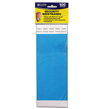 C-Line® DuPont™ Tyvek® Security Wristbands, 3/4" x 10", Blue, 100 Wristbands Per Pack, Set Of 2 Packs