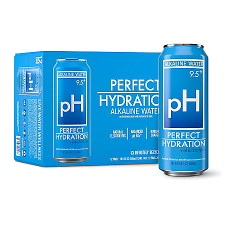 Perfect Hydration 9.5+ pH Alkaline Drinking Water, 16.9 Oz, Pack Of 12 Cans
