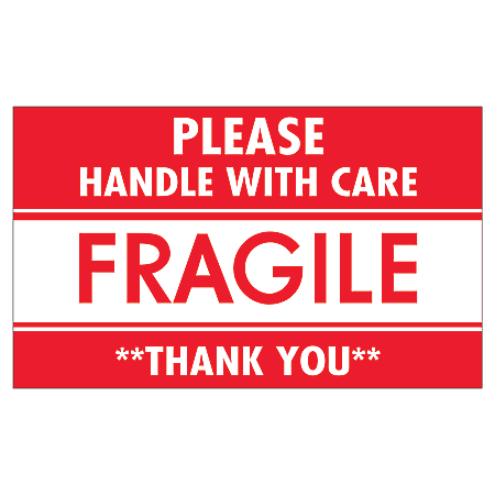 Tape Logic® Preprinted Shipping Labels, SCL536, "Please Handle With Care Fragile Thank You," 3" x 5", Red/White, Pack Of 500