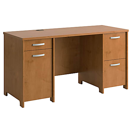 Bush Furniture Envoy 58"W Office Desk With 2 Pedestals, Natural Cherry, Standard Delivery
