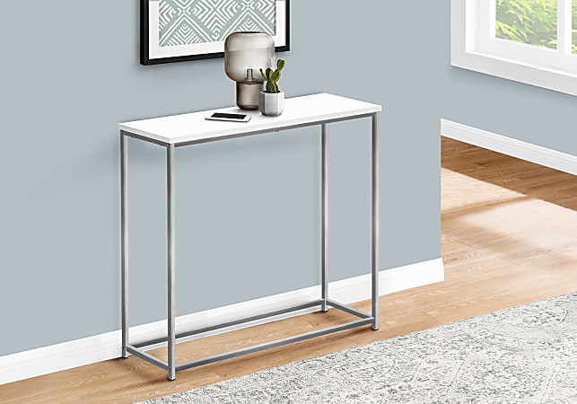 Monarch Specialties Ponce Laminate/Metal Narrow Accent Console Table, 29"H x 31-1/2"W x 11-1/2"D, White/Gray