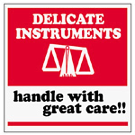 Tape Logic® Preprinted Shipping Labels, SCL537, "Delicate Instruments Handle With Great Care," 4" x 4", Red/White, Pack Of 500