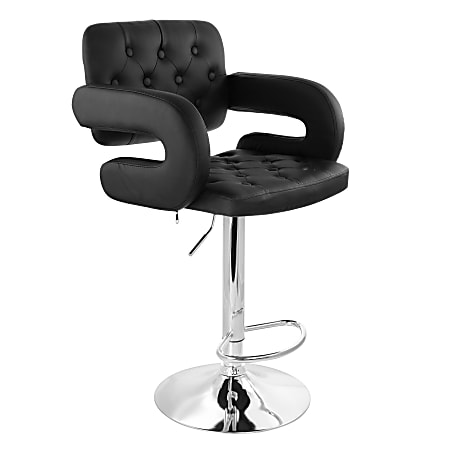 Elama Faux Leather Tufted Bar Stool, Black/Chrome