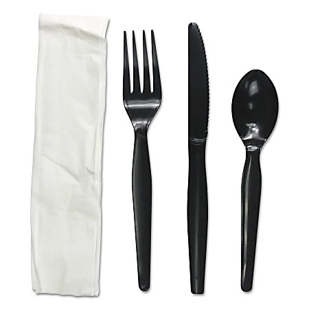 Boardwalk® Heavyweight 4-Piece Cutlery Kits, Black, Pack Of