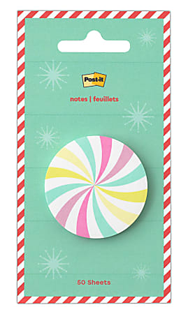 Post-it® Jingle Sticky Notes, Candy Design, 1.8" x 1.8", 1 Candy Shaped Christmas Themed Cute Sticky Note Pad, 50 Sheets/Pad