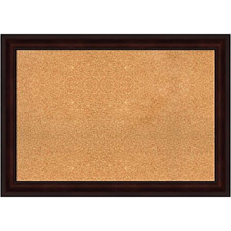 Amanti Art Rectangular Non-Magnetic Cork Bulletin Board, Natural, 41” x 29”, Coffee Bean Brown Plastic Frame