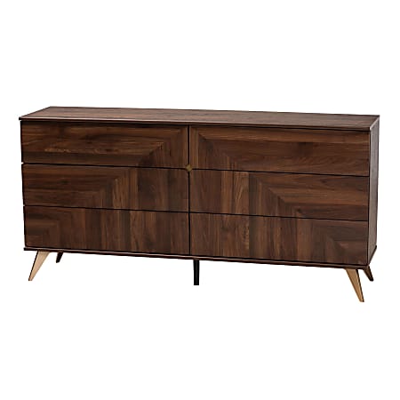 Baxton Studio Graceland Mid-Century Modern Transitional Finished Wood 6-Drawer Dresser, 30-7/16"H x 61-7/16"W x 15-3/4"D, Walnut Brown