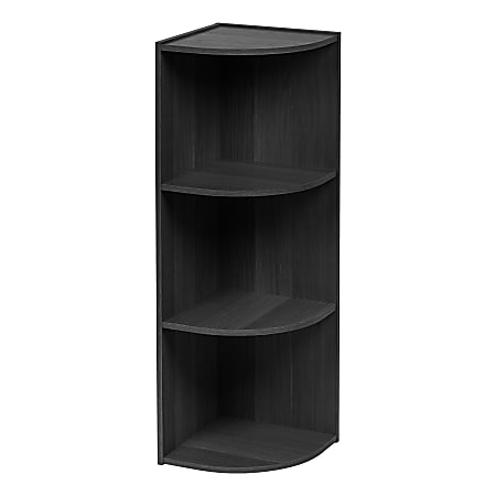 IRIS 35"H Curved 3-Shelf Corner Bookcase, Black