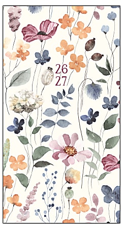 2026-2027 Willow Creek Press 2-Year Monthly Checkbook/Calendar, 3-1/2" x 6-1/2", Feminine Floral, January 2026 To December 2027, 57643