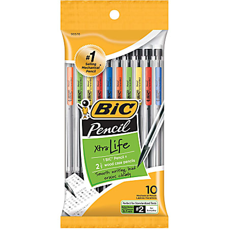 BIC® Xtra-Life Mechanical Pencils, Medium Point, 0.7 mm, Clear Barrel, Black Ink, Pack Of 10