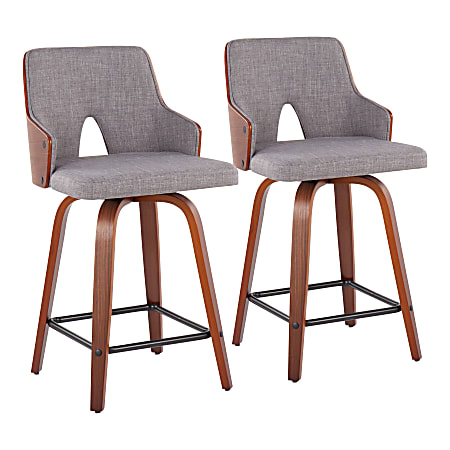 LumiSource Stella Mid-Century Modern Counter Stools, Walnut/Light Gray, Set Of 2 Stools