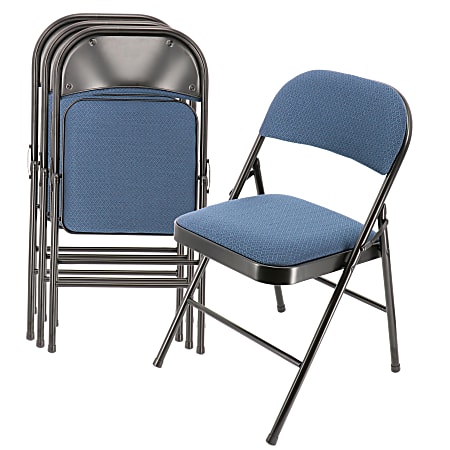 Elama Metal Folding Chairs With Padded Seats, Dark Blue