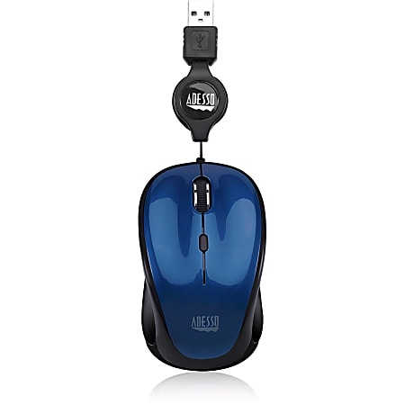 Adesso® iMouse S8L USB Illuminated Retractable Mini Optical Mouse, Blue