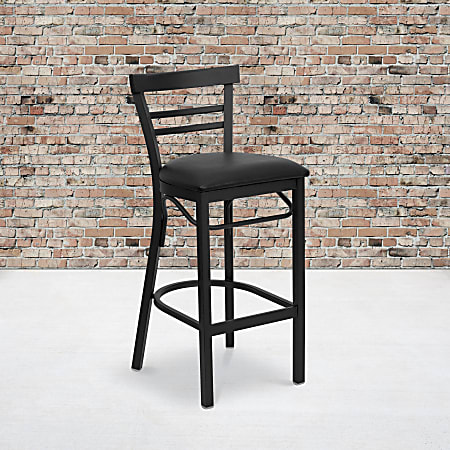 Flash Furniture Metal/Vinyl Restaurant Barstool With 2-Slat Ladder Back, Black