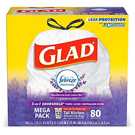 Glad OdorShield Tall Kitchen Drawstring 0.78 mil Trash Bags 13 Gallons  White Pack Of 80 Bags - Office Depot