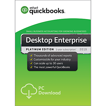 Intuit® QuickBooks® Desktop Enterprise Platinum 2019, 30-Users, 1-Year Subscription, Download
