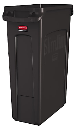 Rubbermaid® Slim Jim Rectangular Polyethylene Vented Waste Receptacle, 23 Gallons, Brown