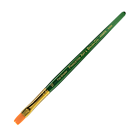 Princeton Series 4350 Paint Brush, Size 10, Flat Shader Bristle, Synthetic, Green