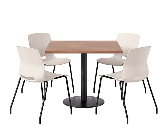 KFI Studios Proof Cafe Pedestal Table With Imme Chairs, Square, 29”H x 36”W x 36”W, River Cherry Top/Black Base/Moonbeam Chairs