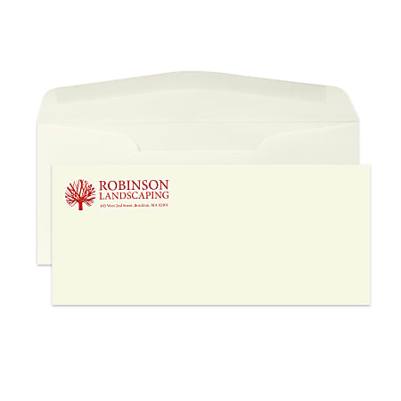 Gummed Seal, Stationery Envelopes, 4-1/8" x 9-1/2",  1-Color Raised Print, Custom #10, 24 lb. Ecru Smooth, Box Of 250