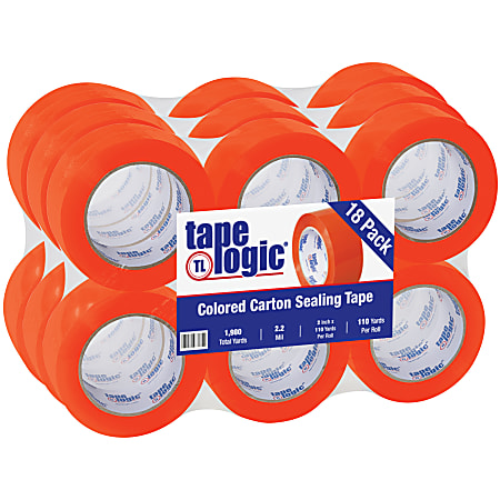 Tape Logic® Carton-Sealing Tape, 3" Core, 2" x 110 Yd., Orange, Pack Of 18