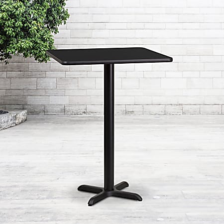 Flash Furniture Square Laminate Table Top With Bar-Height Table Base, 43-1/8"H x 24"W x 24"D, Black