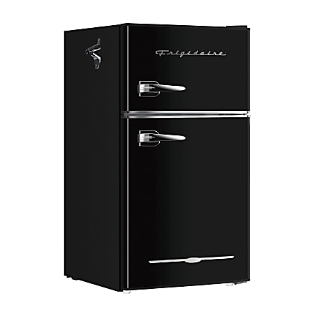 Frigidaire 2-Door Retro 3.2 cu ft Compact Bar Fridge with Freezer and Side Bottle Opener, Black