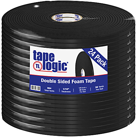 Tape Logic® Double-Sided Foam Tape, 0.5" x 36 Yd., Black, Case Of 24