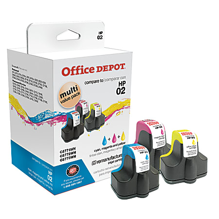 Office Depot® Brand Remanufactured Cyan, Magenta, Yellow Ink Cartridge Replacement For HP 02, Pack Of 3