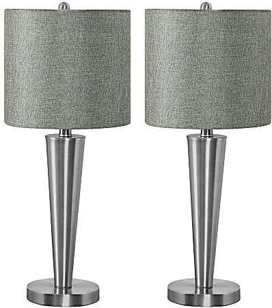 Monarch Specialties Shawn Table Lamps, 24”H, Gray/Nickel, Set Of 2 Lamps