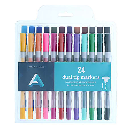 Art Alternatives Dual Tip Marker Set, Twin Tip, Assorted Colors, 24/Set