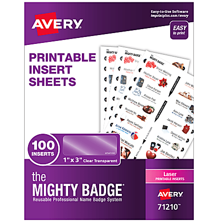 Avery® The Mighty Badge Inserts For Laser Printers, 1" x 3", Clear, Pack Of 100 Inserts