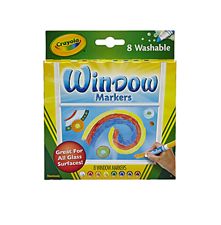 Crayola® Washable Window Markers, Conical Tip, Assorted Colors, Box Of 8