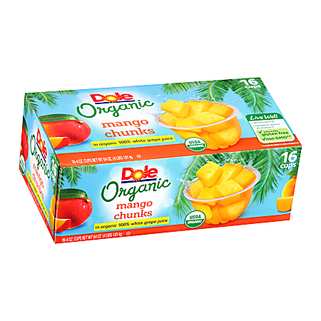 Dole Organic Mango Chunks Fruit Cups, 4 Oz, Pack Of 16 Cups