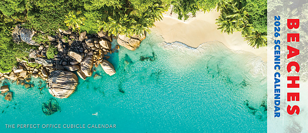 2026 Willow Creek Press Panoramic Wall Calendar, 6-1/2" x 15", Beaches, January To December, 54710