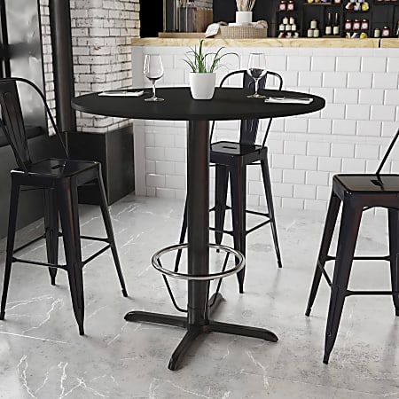Flash Furniture Laminate Round Table Top With Bar-Height Base And Foot Ring, 43-1/8"H x 42"W x 42"D, Black