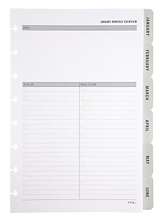TUL® Discbound Monthly Planner Refill With 12 Tab Dividers, Junior Size, Gray, January To December 2023