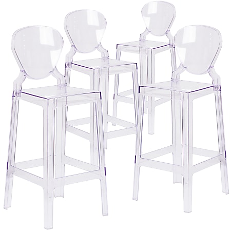 Flash Furniture Ghost Bar Stools With Tear Backs, Transparent Crystal, Set Of 4 Stools