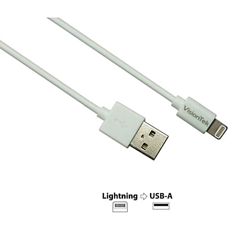 VisionTek Lightning to USB Meter MFI Cable White MM Ft USB