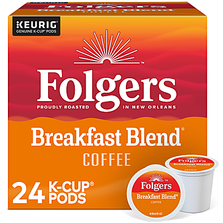 Folgers® K-Cup Breakfast Blend Coffee K-Cup Pods - Compatible with Keurig K-Cup Brewer - Light/Mild - 24 K-Cup - 24 / Box