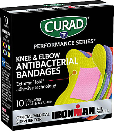 CURAD® IRONMAN Performance Series Antibacterial Bandages, 3" x 3", Pack Of 240 Bandages