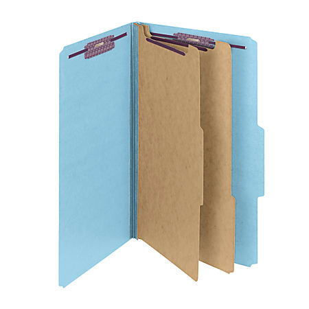 Smead® Classification Folders, Top-Tab With SafeSHIELD® Coated Fasteners, 2" Expansion, Legal Size, 50% Recycled, Blue, Box Of 10