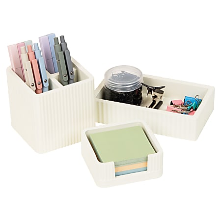 Mind Reader 3-Piece Cement Desk Organizer Set, Cream