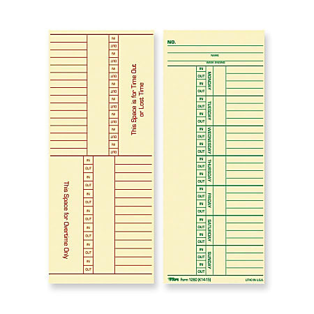 TOPS Named Days/Overtime Time Cards - 3.37 TOPS Named Days/Overtime Time Cards - 3.37